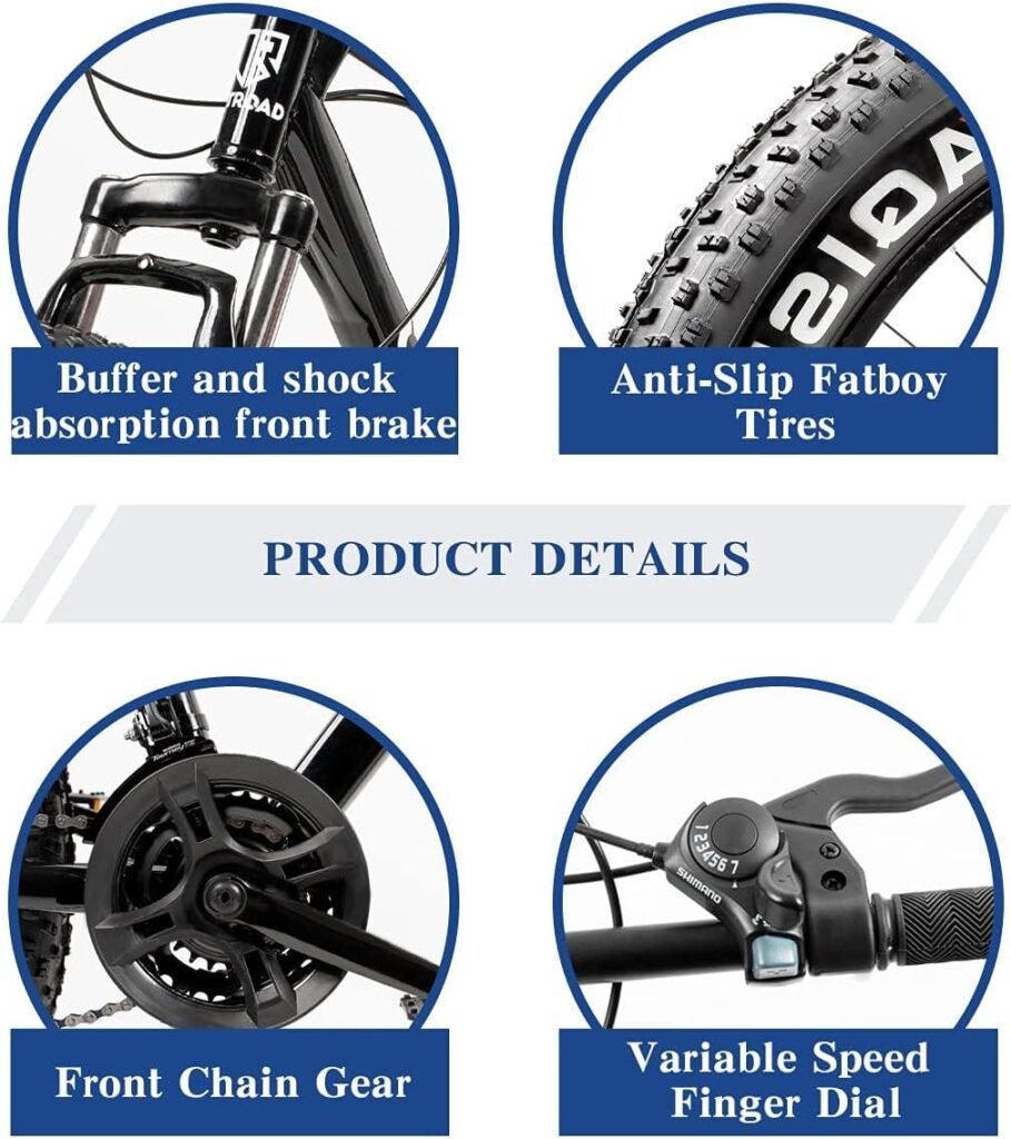 Outroad fat tire mountain bike with 26 inch wheels and wide tires