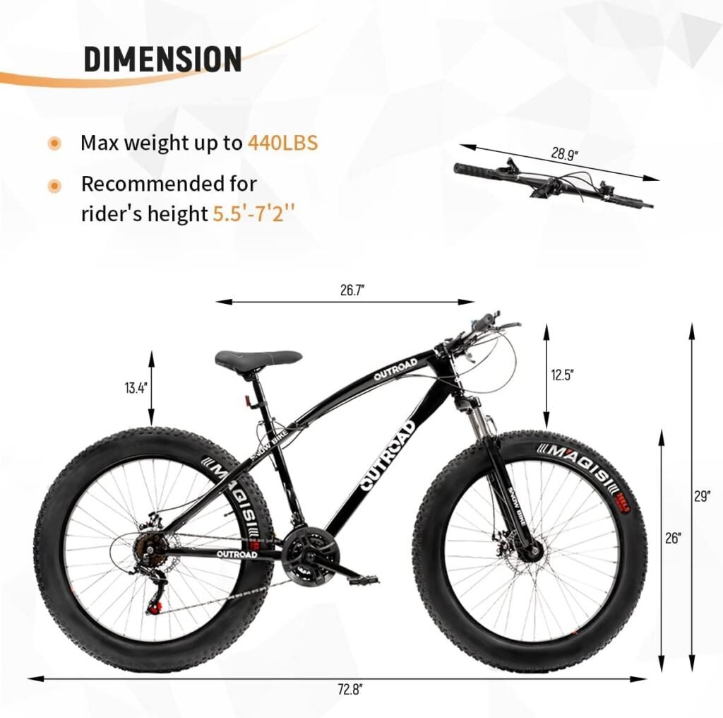 Outroad 26 inch fat tire bike showing 4 inch tire tread