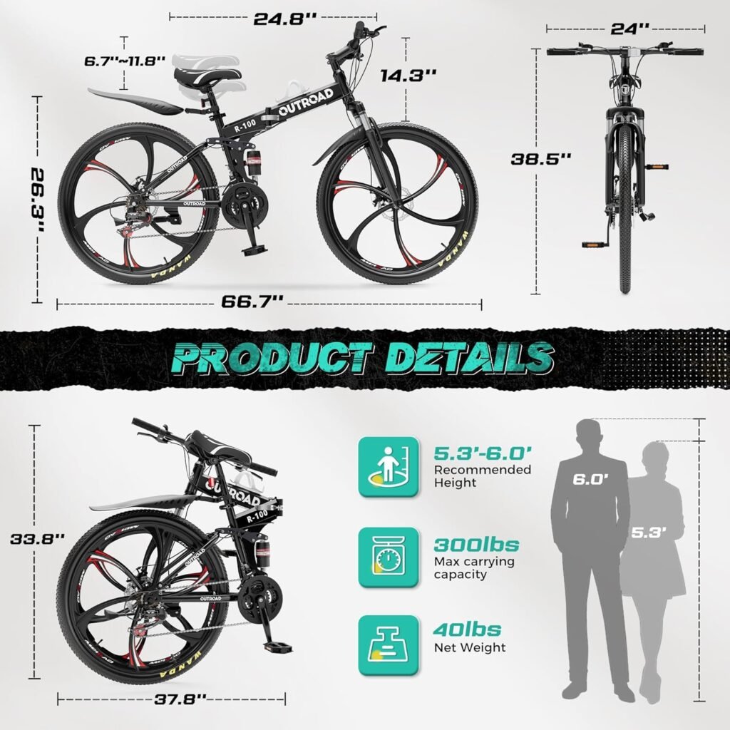 Outroad 26 Inch Folding Mountain Bike size