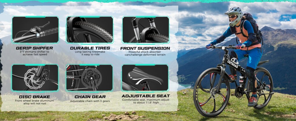 Outroad 26 Inch Folding Mountain Bike - full-size mountain bike capability in a foldable frame