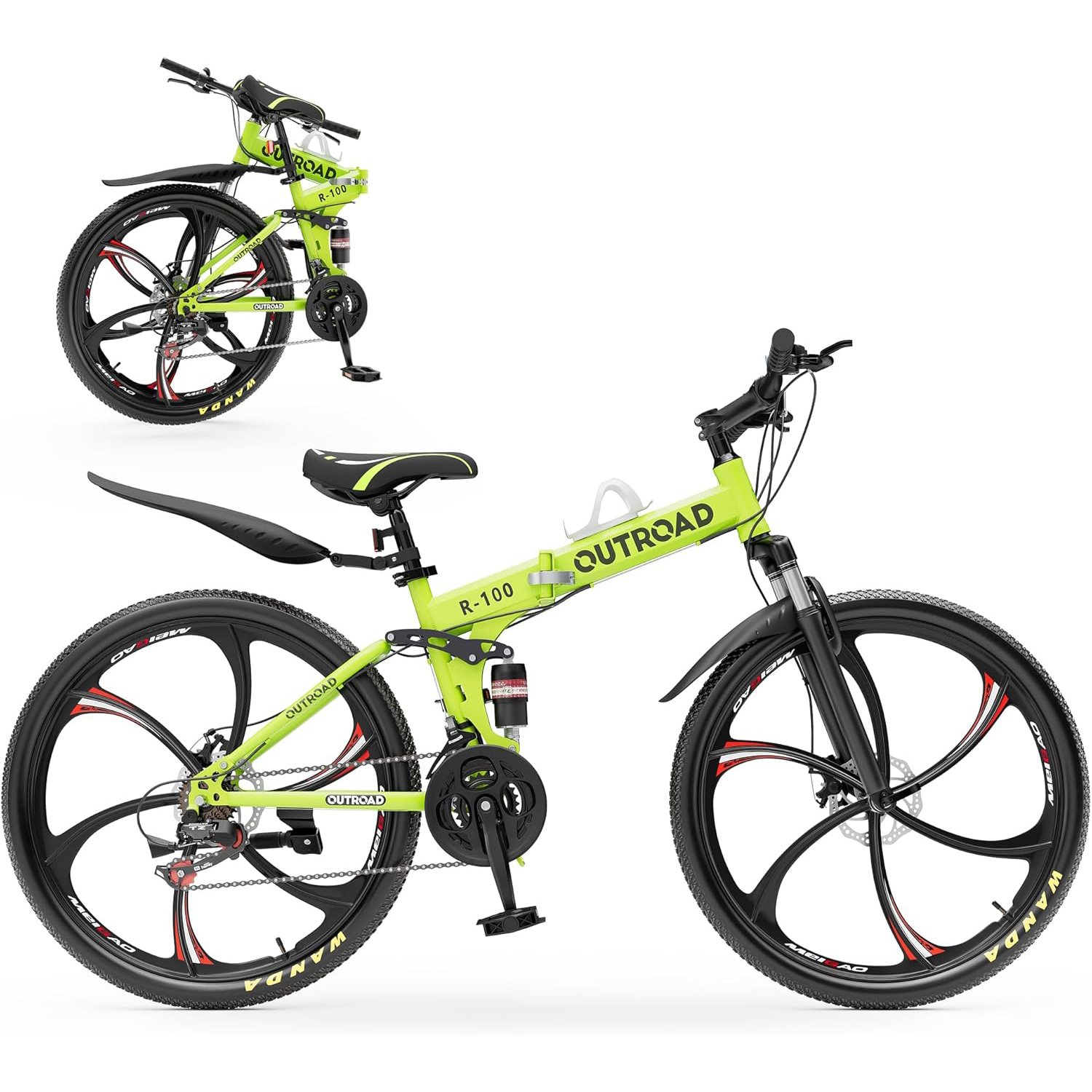 Outroad 26 Inch Folding Mountain Bike — 21 Speed Full Suspension MTB