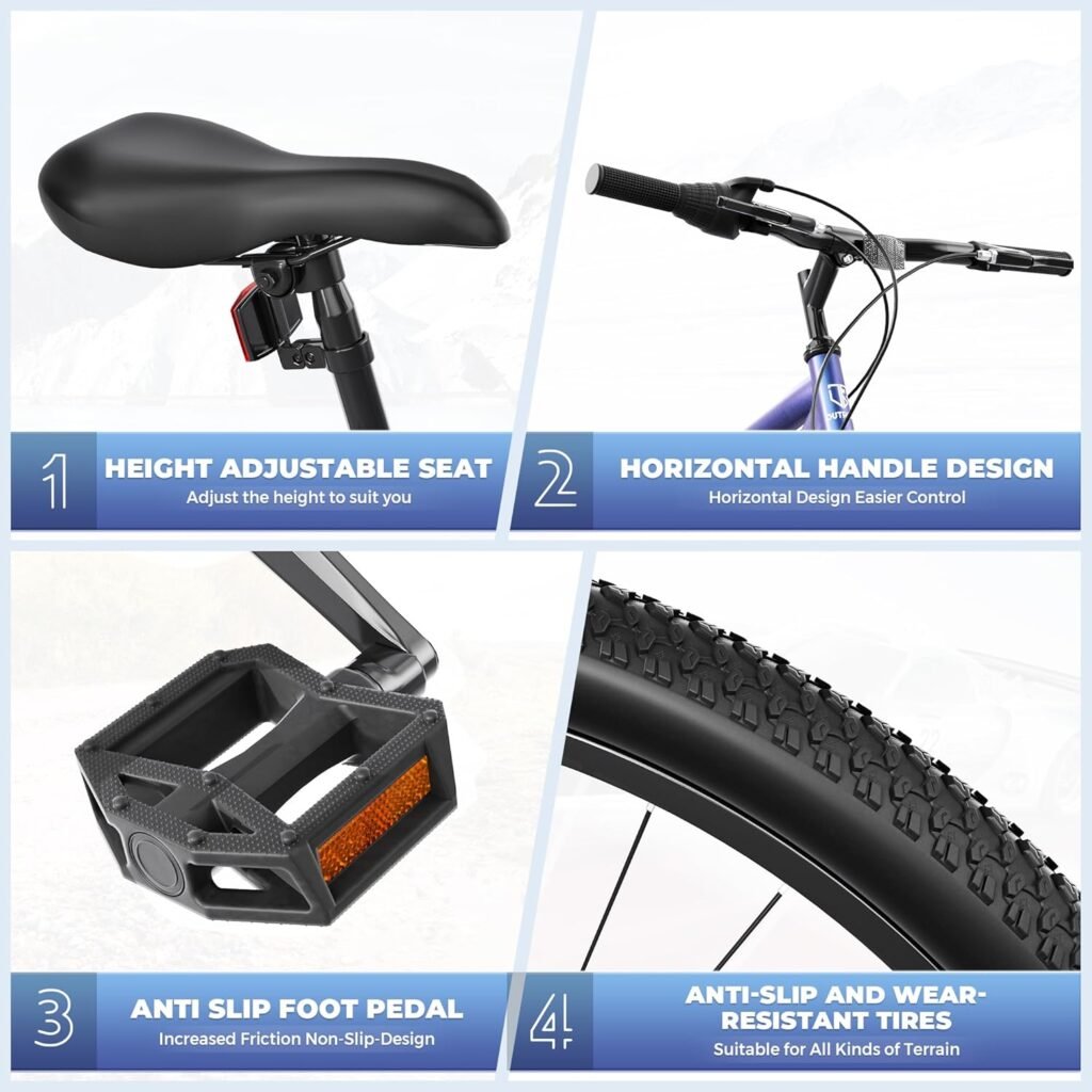 Outroad mountain bike with disc brakes and ergonomic seat