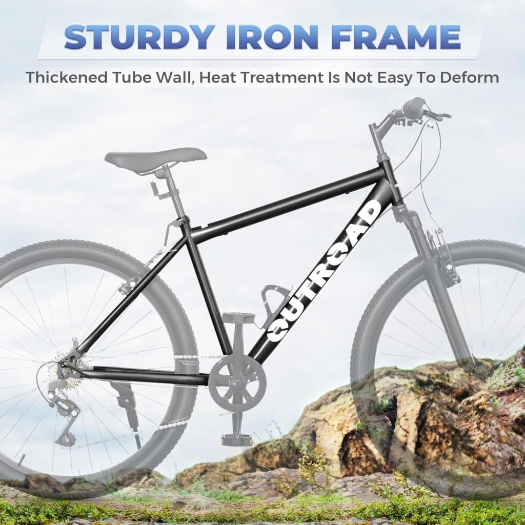 Outroad 26 inch mountain bike frame and drivetrain close up