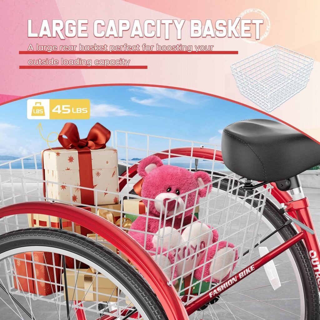 Outroad adult tricycle with large rear basket